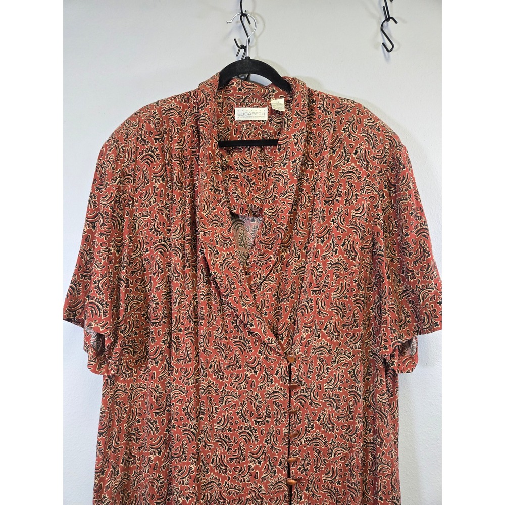 Elisabeth Vintage Paisley Boho Button Front Short Sleeve Midi Dress Size 22 - Picture 3 of 7